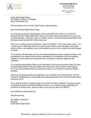 Principal's Welcome Letter 2025